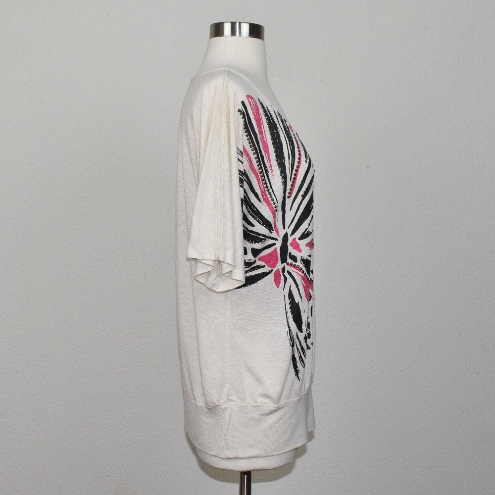 INC Ivory Tee - colorful butterfly blouse Size M - Picture 3 of 7